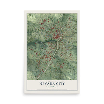Map of Nevada City, California, 12 x 18 inch unframed archival matte print