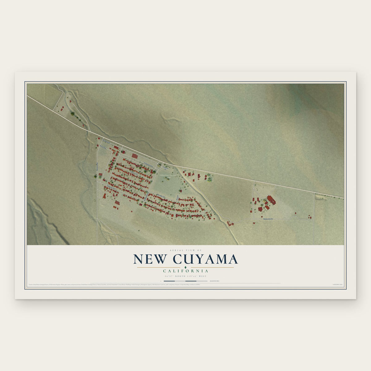New Cuyama, California map print, the full design