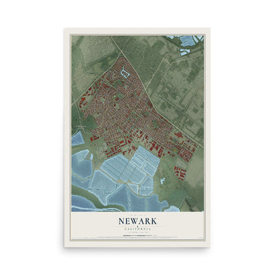 Map of Newark, California, 12 x 18 inch unframed archival matte print