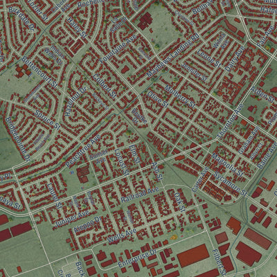 Close-up of the map of Newark, California print showing street and building detail