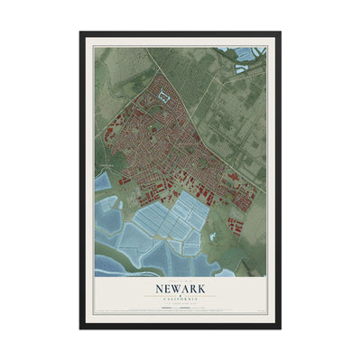 Map of Newark, California, 12 x 18 inch print in a black wood frame