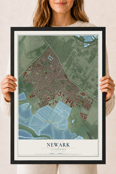 Map of Newark, California, 18 x 24 inch print in a black wood frame