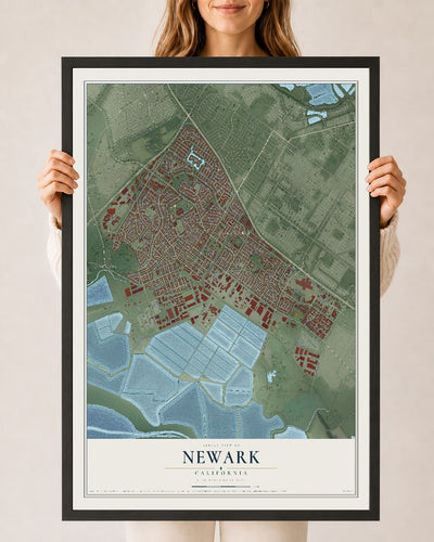 Map of Newark, California, 24 x 36 inch print in a black wood frame