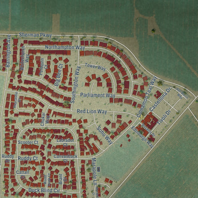 Second close-up of the map of Newman, California print showing more streets and buildings