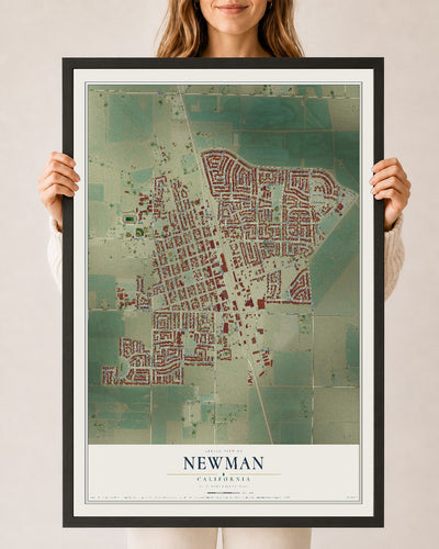 Map of Newman, California, 24 x 36 inch print in a black wood frame