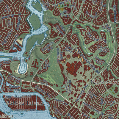 Close-up of the map of Newport Beach, California print showing street and building detail