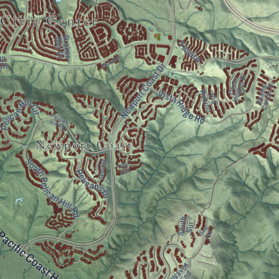 Second close-up of the map of Newport Beach, California print showing more streets and buildings