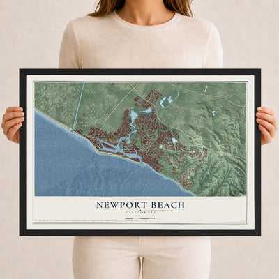 Map of Newport Beach, California, 12 x 18 inch print in a black wood frame