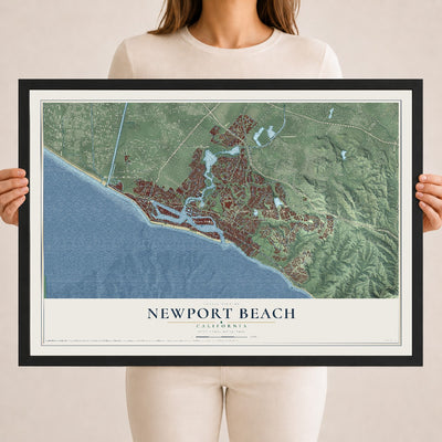 Map of Newport Beach, California, 18 x 24 inch print in a black wood frame
