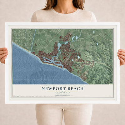 Map of Newport Beach, California, 18 x 24 inch print in a white wood frame