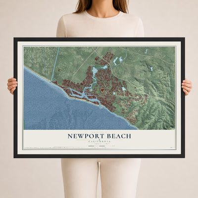 Map of Newport Beach, California, 24 x 36 inch print in a black wood frame