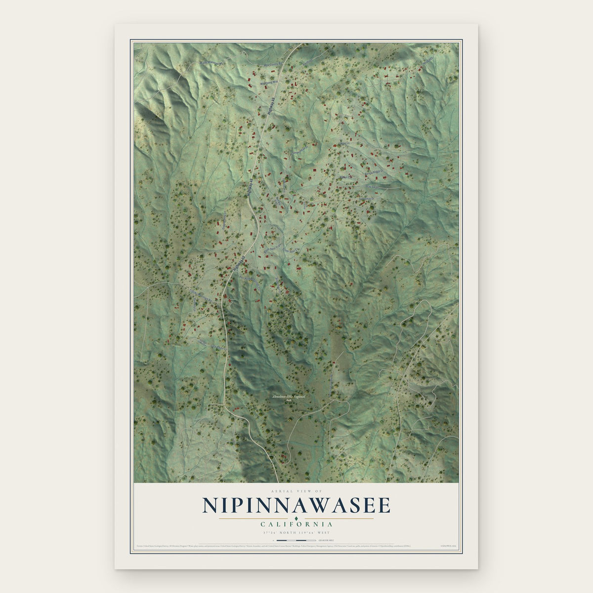 Nipinnawasee, California map print, the full design