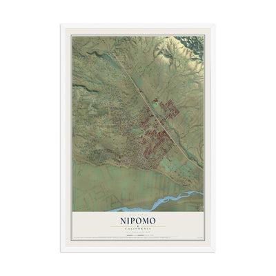 Map of Nipomo, California, 12 x 18 inch print in a white wood frame
