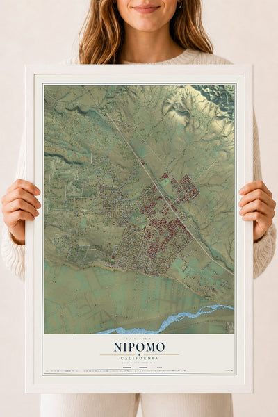 Map of Nipomo, California, 18 x 24 inch print in a white wood frame