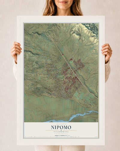 Map of Nipomo, California, 24 x 36 inch print in a white wood frame