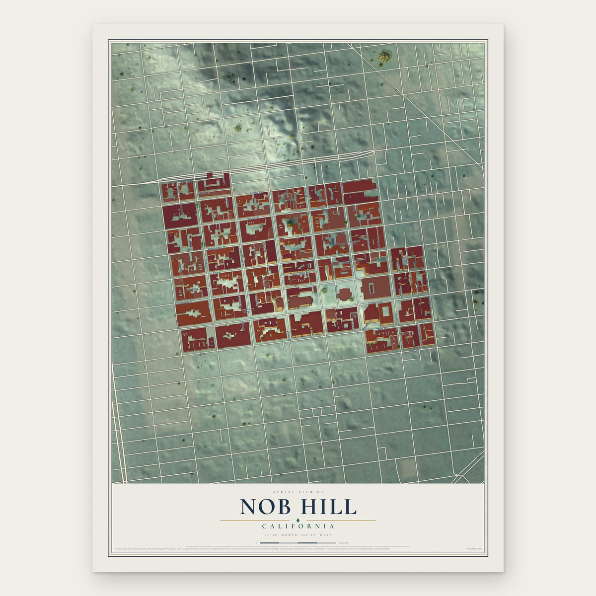 Nob Hill, California map print, the full design