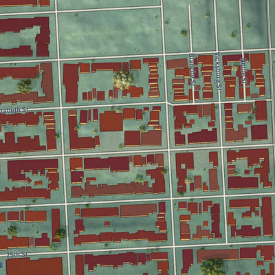 Close-up of the map of Noe Valley, California print showing street and building detail