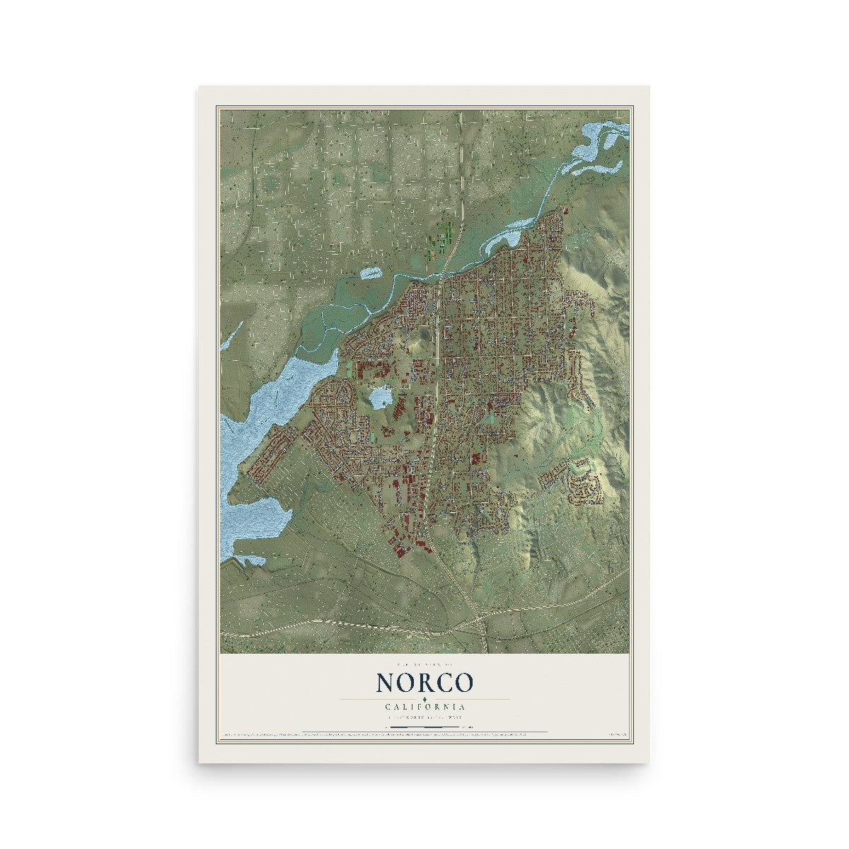 Map of Norco, California, 12 x 18 inch unframed archival matte print