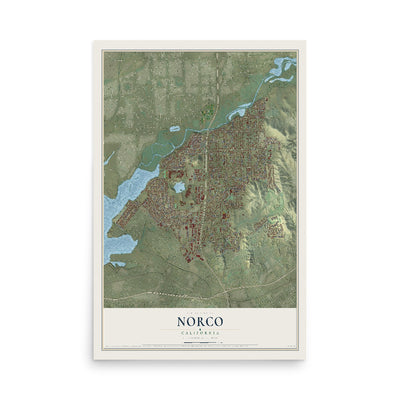 Map of Norco, California, 12 x 18 inch unframed archival matte print