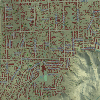 Close-up of the map of Norco, California print showing street and building detail