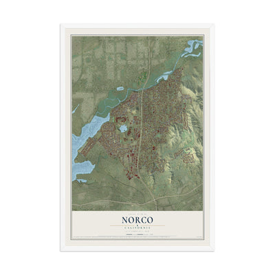 Map of Norco, California, 12 x 18 inch print in a white wood frame