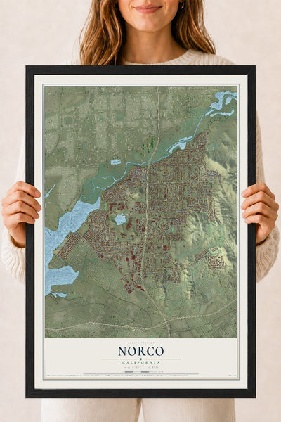 Map of Norco, California, 18 x 24 inch print in a black wood frame