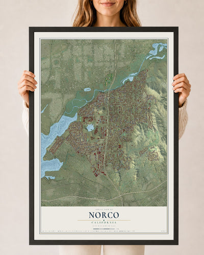 Map of Norco, California, 24 x 36 inch print in a black wood frame