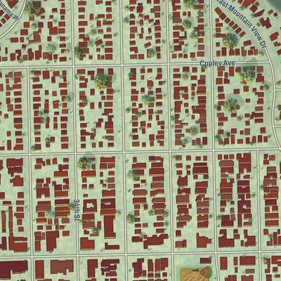 Close-up of the map of Normal Heights, California print showing street and building detail