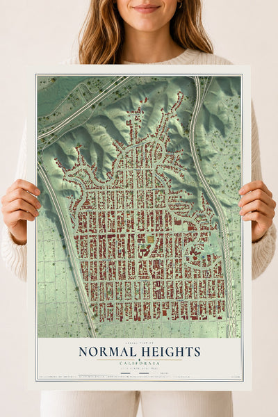 Map of Normal Heights, California, 18 x 24 inch unframed archival matte print