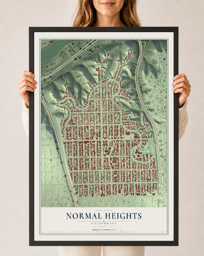 Map of Normal Heights, California, 24 x 36 inch print in a black wood frame