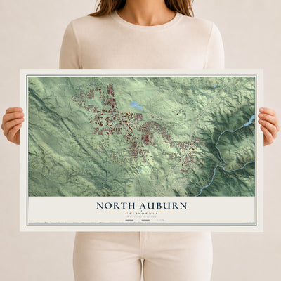 Map of North Auburn, California, 12 x 18 inch unframed archival matte print