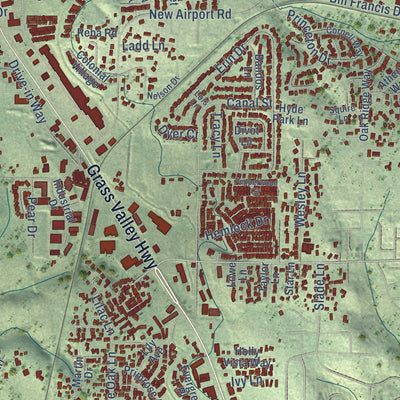 Close-up of the map of North Auburn, California print showing street and building detail