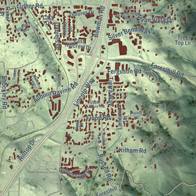 Second close-up of the map of North Auburn, California print showing more streets and buildings