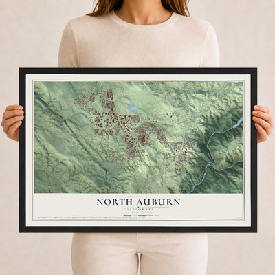 Map of North Auburn, California, 12 x 18 inch print in a black wood frame