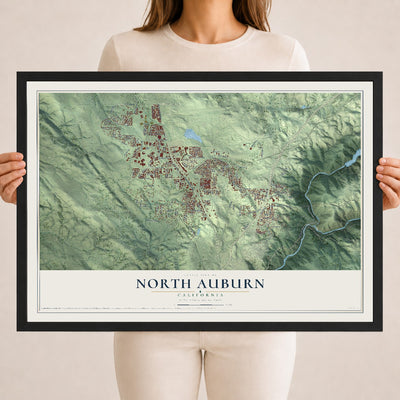 Map of North Auburn, California, 18 x 24 inch print in a black wood frame