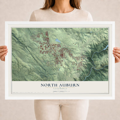 Map of North Auburn, California, 18 x 24 inch print in a white wood frame