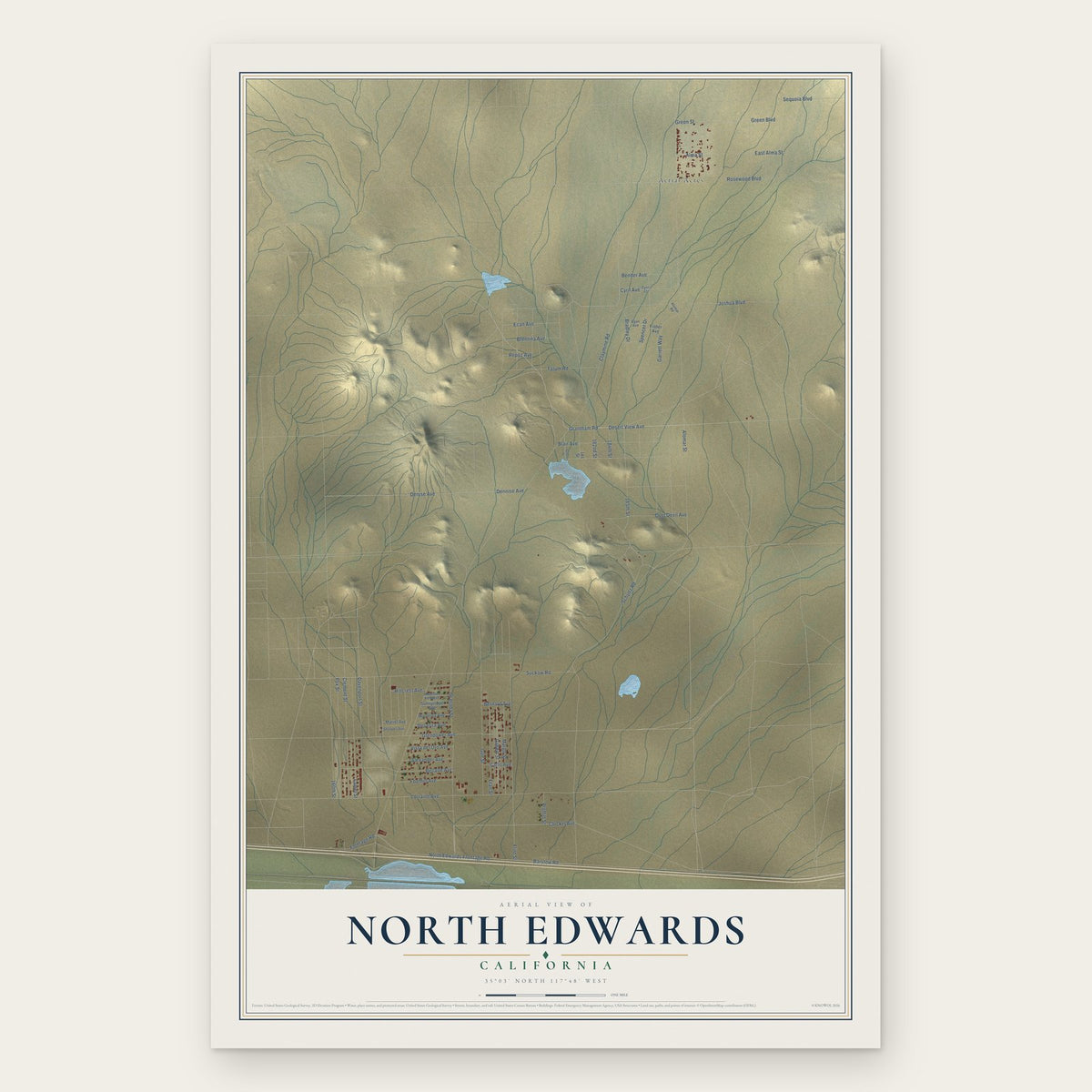 North Edwards, California map print, the full design