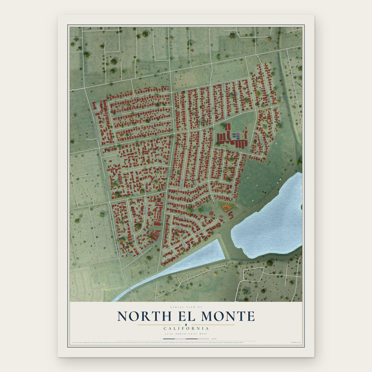 North El Monte, California map print, the full design