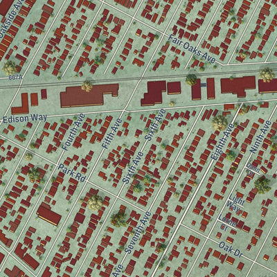 Close-up of the map of North Fair Oaks, California print showing street and building detail