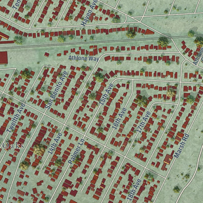 Second close-up of the map of North Fair Oaks, California print showing more streets and buildings
