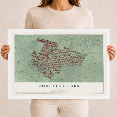 Map of North Fair Oaks, California, 12 x 18 inch print in a white wood frame