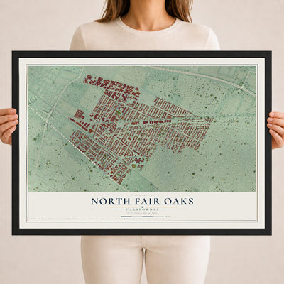 Map of North Fair Oaks, California, 18 x 24 inch print in a black wood frame