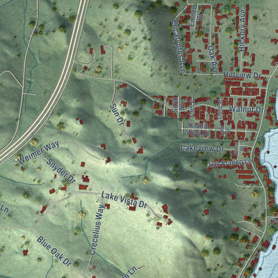 Close-up of the map of North Lakeport, California print showing street and building detail