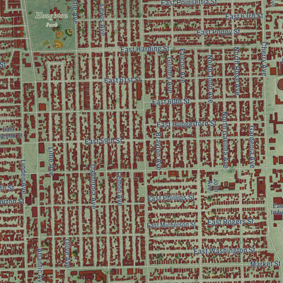 Close-up of the map of North Long Beach, California print showing street and building detail