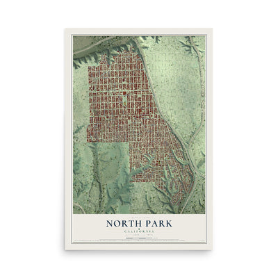 Map of North Park, California, 12 x 18 inch unframed archival matte print