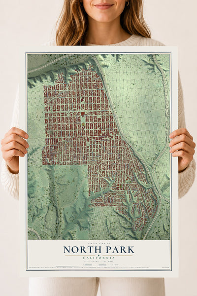 Map of North Park, California, 18 x 24 inch unframed archival matte print