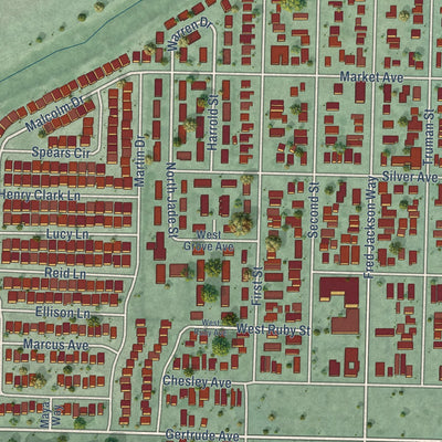 Close-up of the map of North Richmond, California print showing street and building detail