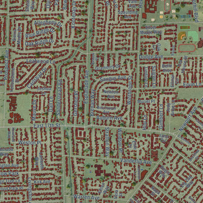 Close-up of the map of North Tustin, California print showing street and building detail