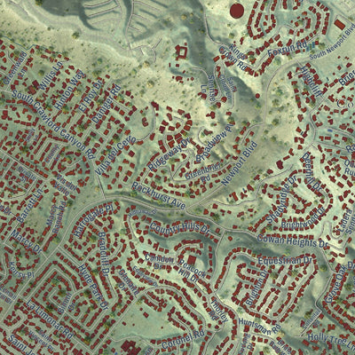 Second close-up of the map of North Tustin, California print showing more streets and buildings