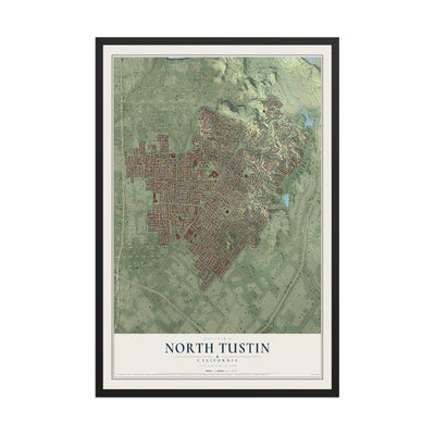 Map of North Tustin, California, 12 x 18 inch print in a black wood frame